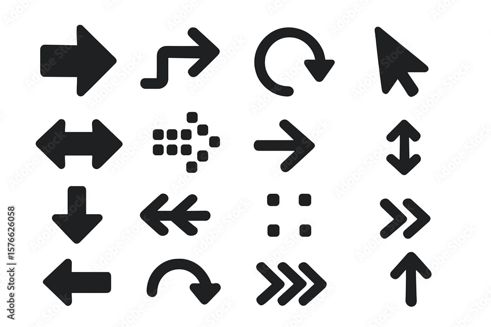 Poster arrow icon set. black vector arrows collection. simple flat cursors for web design and user interfac