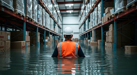 Navigating extensive water damage in a flooded warehouse