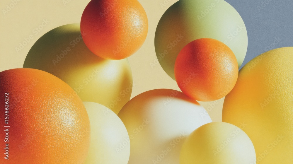 Aufkleber abstract composition of colorful fruit spheres against a minimal backdrop with a blank right margin