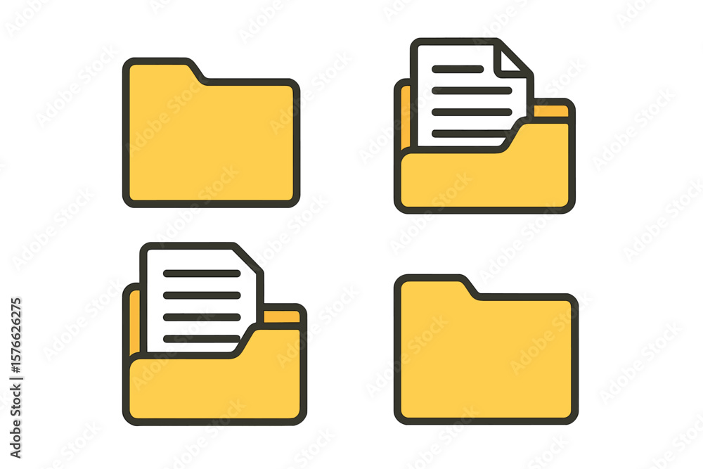 Poster folder and document line icon set. data storage and file management symbols. vector graphic for web 