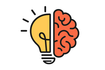 Creative idea logo with half light bulb and brain. Symbol of creativity, innovation, solution, education. Concept for mind, thinking, knowledge, inspiration, learning, genius.