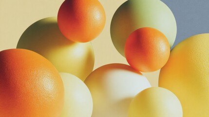Abstract Composition of Colorful Fruit Spheres Against a Minimal Backdrop With a Blank Right Margin
