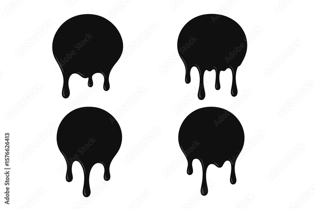 Poster dripping paint liquid stains set. dripping circle paint blobs. current liquid ink flows. melt drop. 
