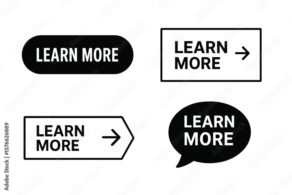 Poster learn more button set. call to action web buttons collection. modern trendy vector graphic design fo