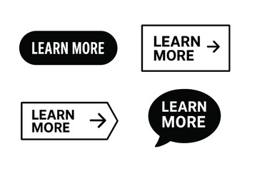 Learn more button set. Call to action web buttons collection. Modern trendy vector graphic design for website UI. Read more information sign. Click here icon symbol.