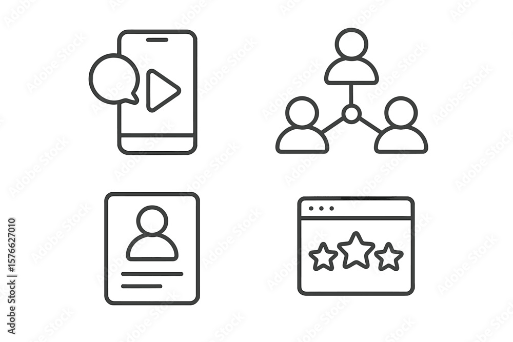 Poster social media and web icon set in a modern thin line style. vector icons for mobile app and website d