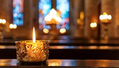 cierge dans une cathedrale pour la fete religieuse de la toussaint arriere plan flou espace de copie