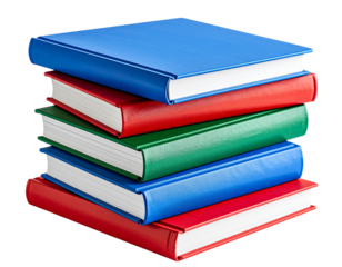 Stack of colorful school textbooks, isolated on a transparent background