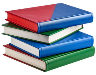 Stack of colorful school textbooks, isolated on a transparent background