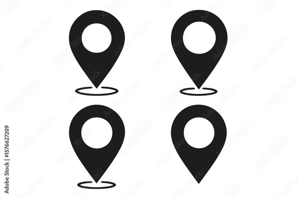 Poster set of map pin location icons. gps navigation sign symbol. point of interest marker. vector illustra