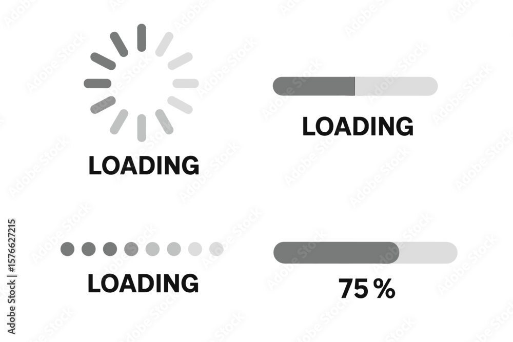 Poster progress loading bar vector icon set. collection of 4 connecting indicators. loading status and prog