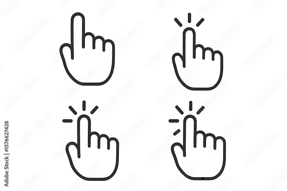 Poster Set of 4 Hand Pointer Symbols in Trendy Flat Style, Computer Mouse Click Cursor Icons, Click Cursor Collection, Clicking Finger, Hand Pointer Icon, Cursor Vector Graphics