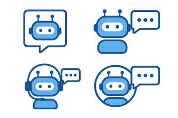 Fototapeta premium Set of 4 Chatbot Icons in Flat Style. Customer Support Bot, Online Messenger Assistant, Service Chat Symbol, Virtual Helpdesk, Tech Support, Online Consultation Vector