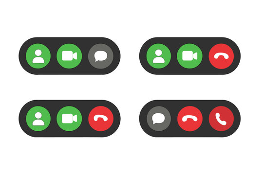 Video call interface icon set. Online video conference, chat, call, end call, user profile buttons. Modern UI symbols for web, mobile app, internet communication, vector template