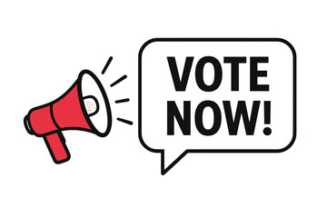 Vote now megaphone loudspeaker with speech bubble, call to action banner for business, marketing, advertising, social media promotion, vector illustration, campaign