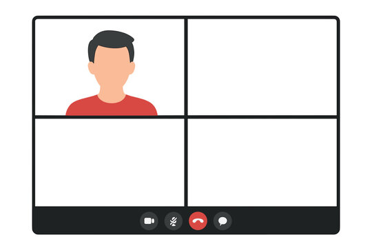 Video call screen template for online meetings, business webinars, virtual conferences, remote teamwork, digital workspace mockup, streaming, web chat, videoconferencing UI