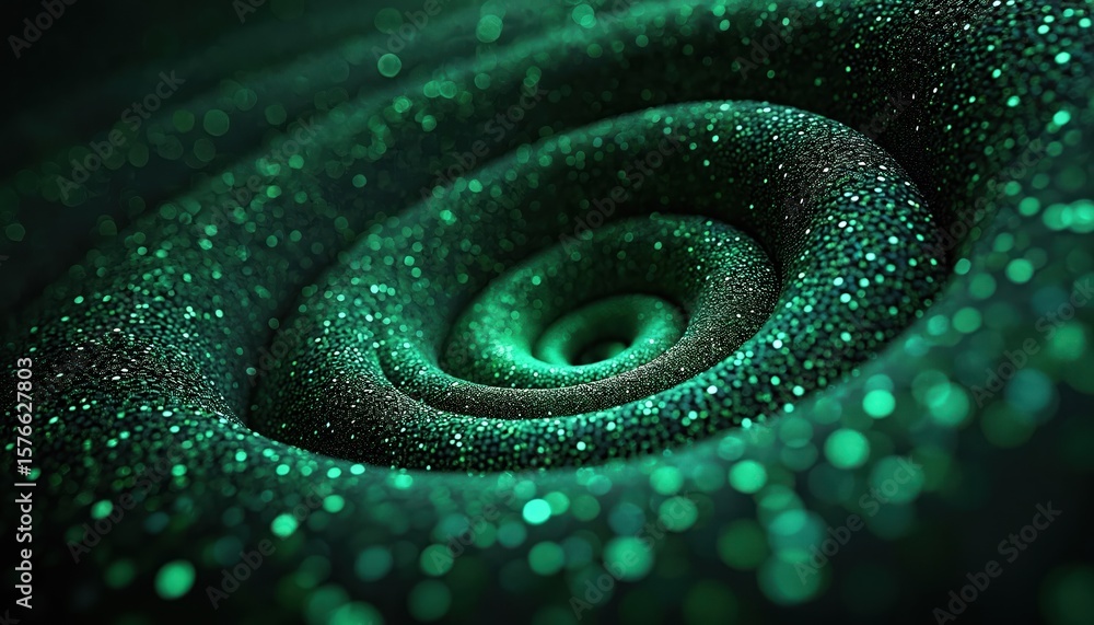 Aufkleber deep black canvas features hypnotic spiral pattern of glimmering green particles. intricate design w