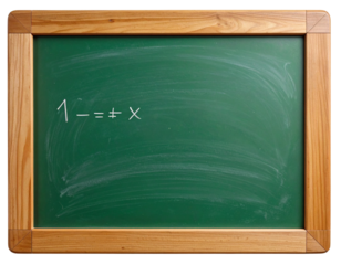 Realistic chalkboard with math equations, isolated on a transparent background