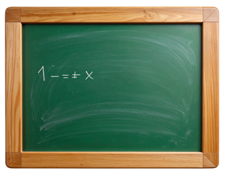 Realistic chalkboard with math equations, isolated on a transparent background