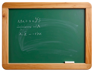 Realistic chalkboard with math equations, isolated on a transparent background