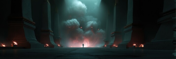 Epic final boss arena with ominous lighting and majestic architecture