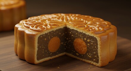 Delicious Mooncake A Culinary Delight for Mid-Autumn Festival isolated on black background