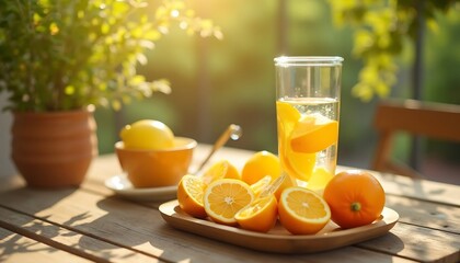 Naklejka premium orange juice and oranges