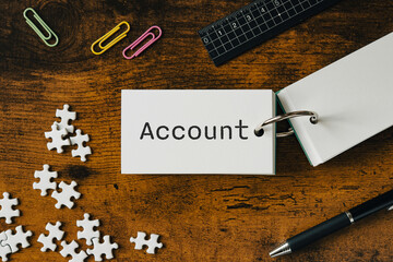 There is word card with the word Account. It is as an eye-catching image.
