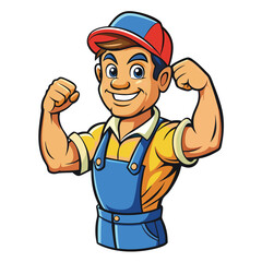 Fototapeta premium Strong Worker Flexing Muscles