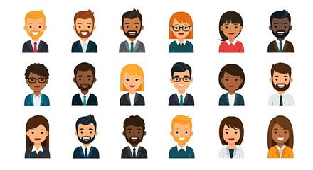 Professional flat cartoon avatars of businesspeople, suitable for LinkedIn or corporate use.