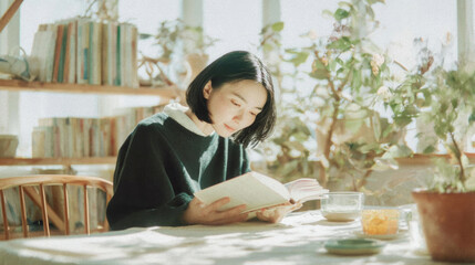 女, 女性, 読書, 本, 勉強, 本を読む女性, 集中, リラックス, 休日, 日本, 日本人, Female, woman, reading, books, study, women reading, focus, relax, holiday, Japan, Japanese