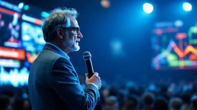 Keynote Speaker Addressing a Large Audience at a Business Conference
