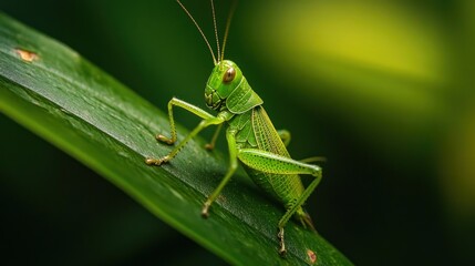 Close-up of a vibrant green grasshopper on a leaf (1)