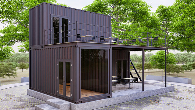 3d illustration and rendering of cafe shipping container modification