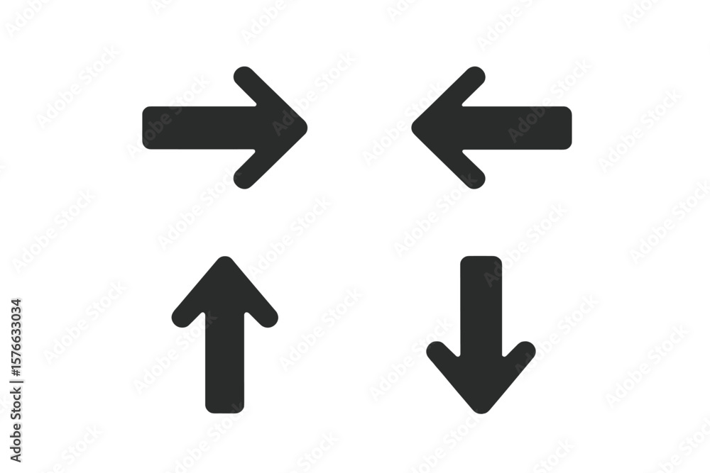 Poster Modern flat arrow icons set for web design and user interface. Vector collection of direction pointers, navigation symbols, and cursors for infographics and app development.