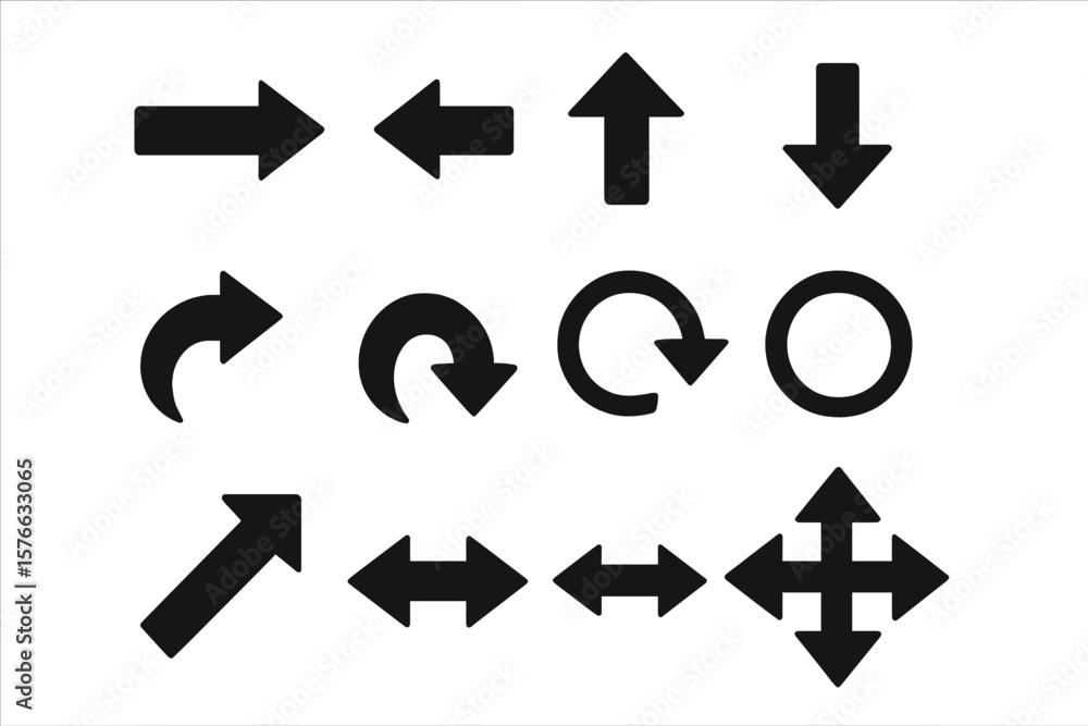 Poster black arrow icons set. vector illustration of various direction pointers for web design and ui/ux. s