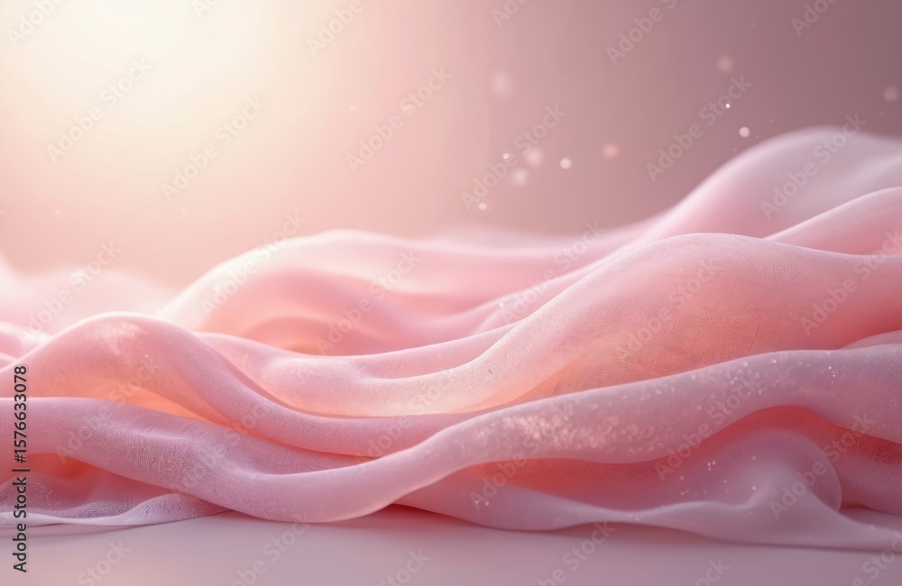 Poster soft pink gradient fabric with subtle shimmering particles. delicate, flowing textile creates gentle