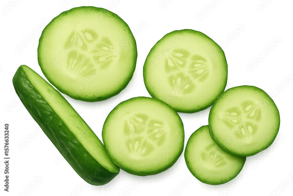 Poster fresh cucumber slices and a wedge, creating a healthy and refreshing image with transparent backgrou