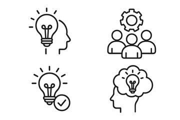 Creativity and innovation line icon set. Business solution, creative idea, and team management symbols. Brainstorming, inspiration, and strategy vector icons for web.
