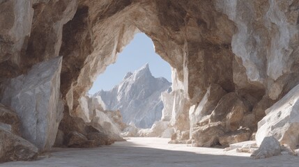 Majestic Mountain Vista Through Natural Cave Opening, a Stone Sanctuary