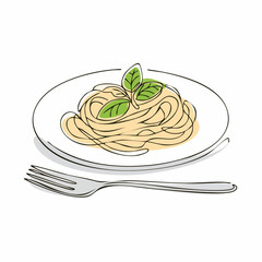 一筆書きのパスタとフォーク

