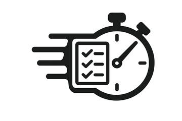 Speed and efficiency concept. Timer and checklist icon for express delivery, fast service and shipping. Stopwatch for time management, quick survey and planning. Vector.