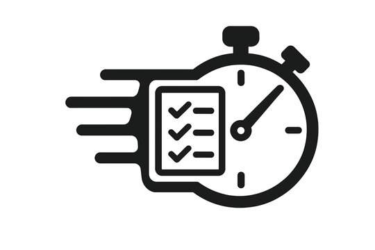 Speed and efficiency concept. Timer and checklist icon for express delivery, fast service and shipping. Stopwatch for time management, quick survey and planning. Vector.