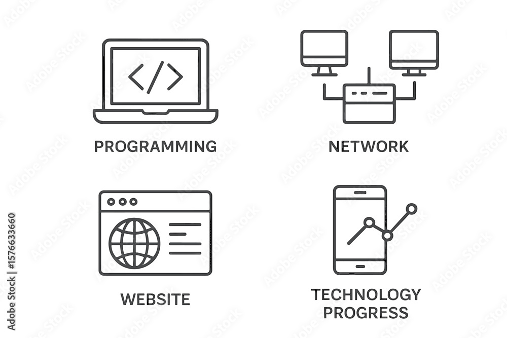 Poster information technology web icons set, modern line style, programming, network, website, technology p