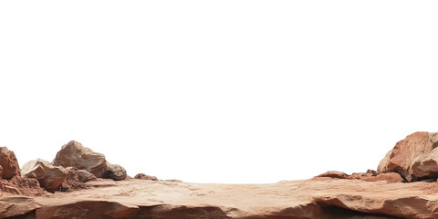 Rocky desert landscape ground level view on transparent png photo