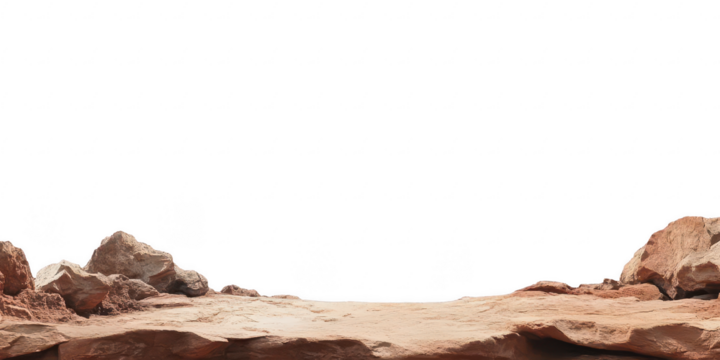 Rocky desert landscape ground level view on transparent png photo