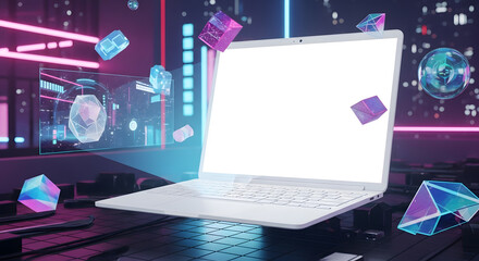 Futuristic Tech Laptop with Holographic Elements