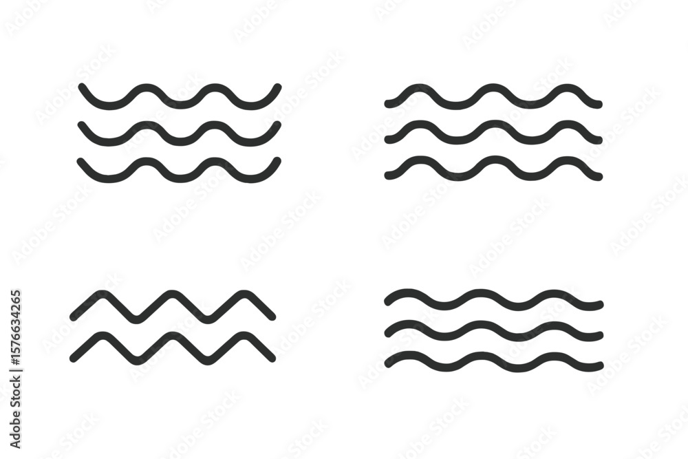 Poster minimalist water waves line icon set. simple ocean wave symbols collection. flat linear sea wave log