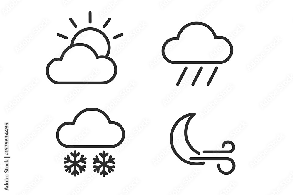 Poster weather forecast line icons set. outline vector symbols for mobile app and web. cloud, sun, rain, sn
