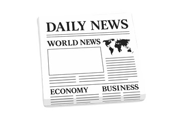 Realistic Vector Mockup of Folded Daily Newspaper Front Page Template with World News, Economy, Business Headlines, Global Map, Copy Space, Classic Press Design